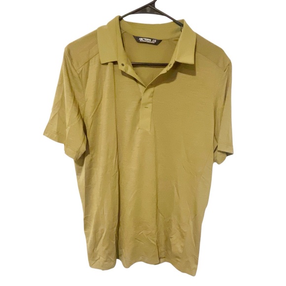Arc’teryx Mens Green Wool Blend Snap Button Short Sleeve Polo Top Size Medium - Picture 1 of 5